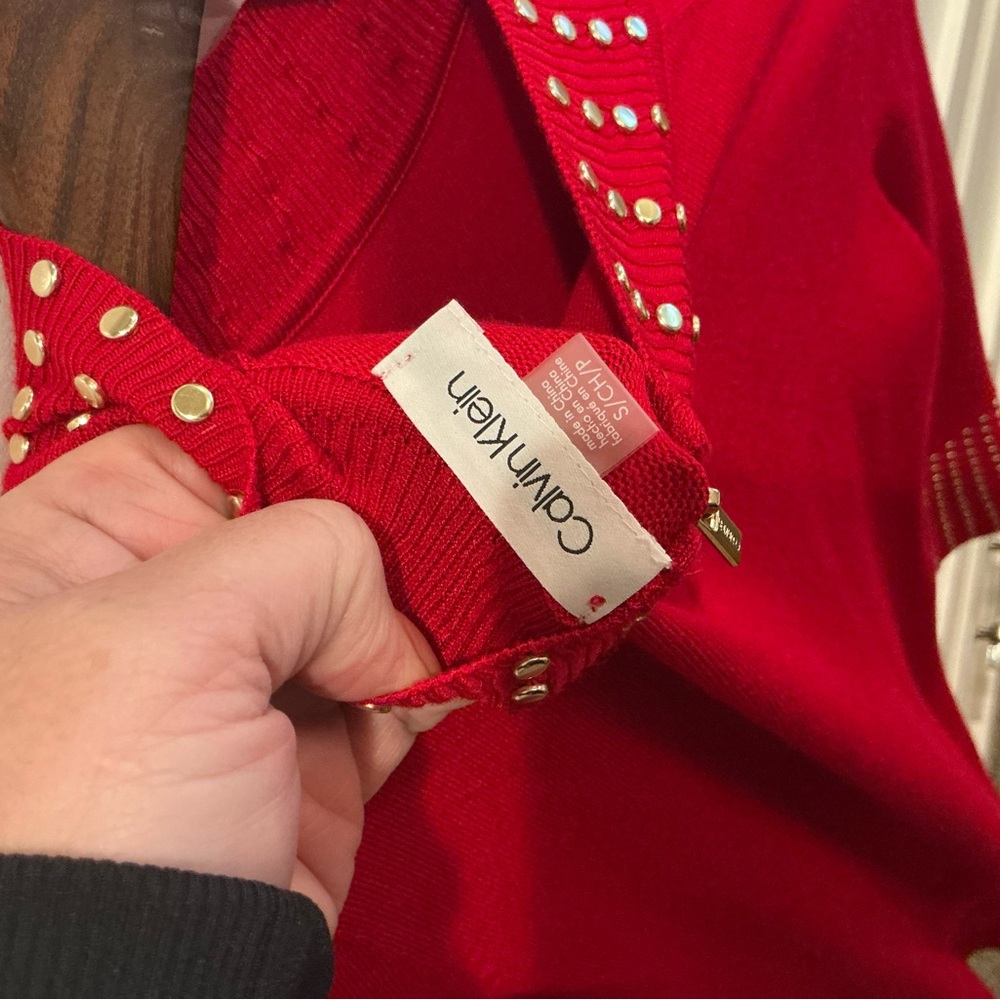 Calvin Klein Red mid length Sleeve Studded Dress - Picture 11 of 11